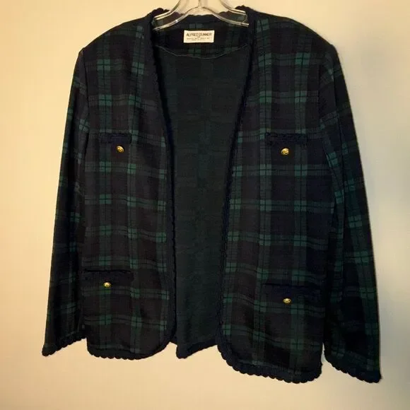 Alfred Dunner Vintage Plaid Jacket – Size 10 – Made in USA – Gold Button Trim - Picture 1 of 11
